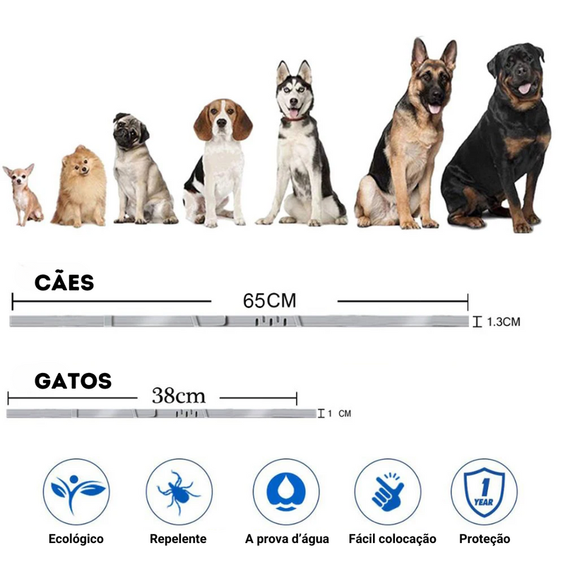 Coleira Anti Pulgas e Carrapatos - Proteção de 8 Meses Para Cães e Gatos