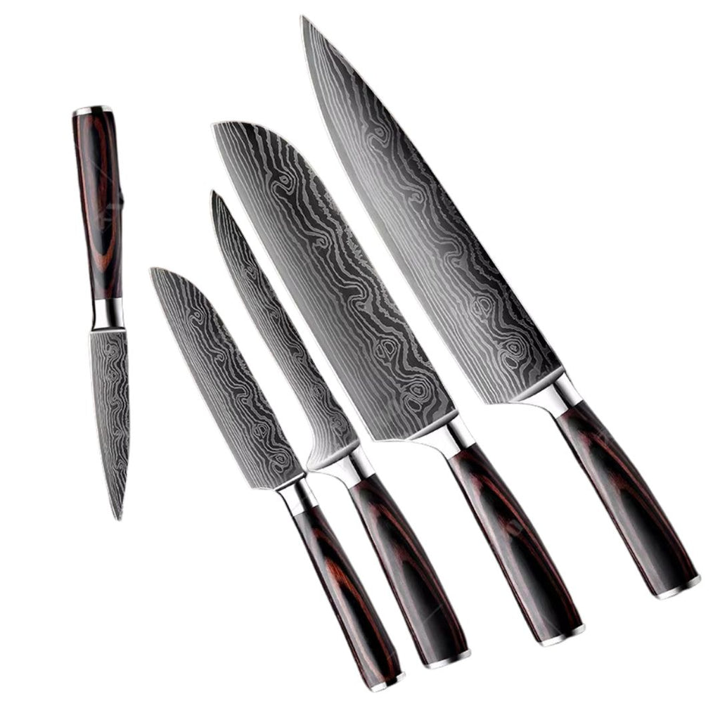 Conj 5 Facas Chef Punho Em Resina Acabamento Premium Inoxidável