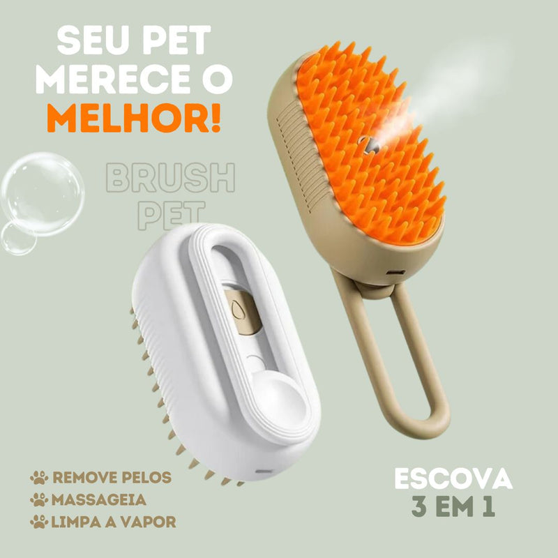 Escova Brush Pet A Vapor 3 Em 1 Removedora De Pelos e Limpeza Eficaz