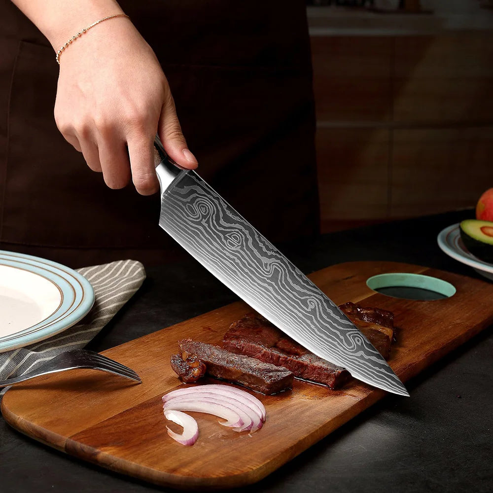 Conj 5 Facas Chef Punho Em Resina Acabamento Premium Inoxidável